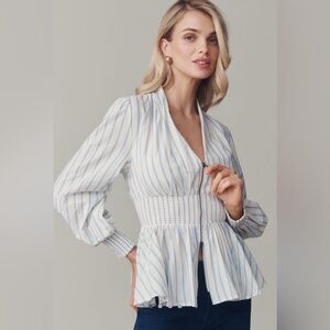 The tommie long sleeve smocked front zip blouse